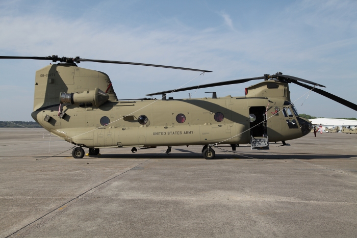 CH-47F Chinook helicopter 08-08771 on the ramp at Hunter Army Airfield, Georgia, 29 March 2012.