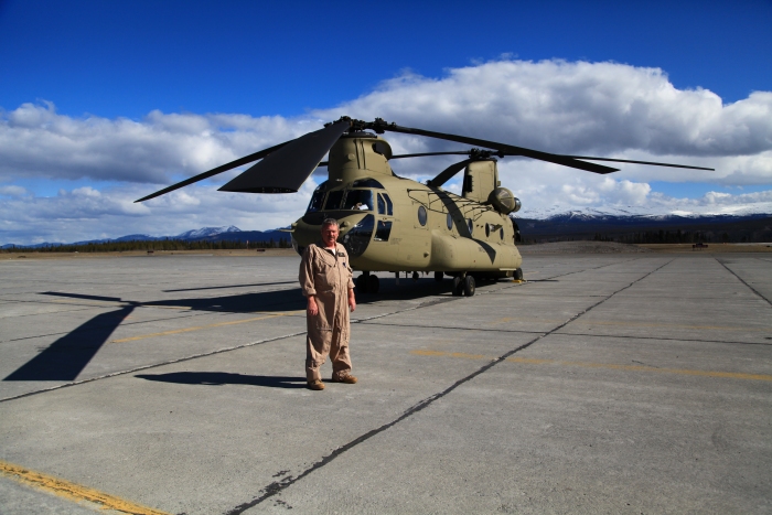 18 April 2012: Pilot in Command Mark S. Morgan, poses for a shot in front of 08-08771 on the ramp at Whitehorse Airport, Yukon Territory.