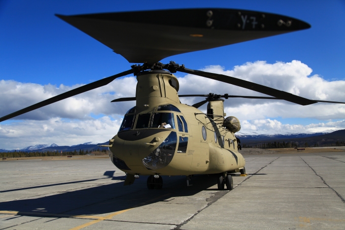 18 April 2012: Another AWESOME photograph of CH-47F Chinook helicopter 08-08771 on the ramp at Whitehorse, Yukon Territory. Damn, I love this job!
