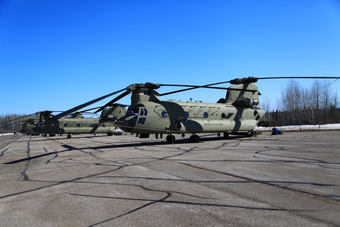 17 April 2012: After refuel, daily and preflight, 08-08771 and flight is put to bed for the night at Fort Nelson, Yukon Territory.