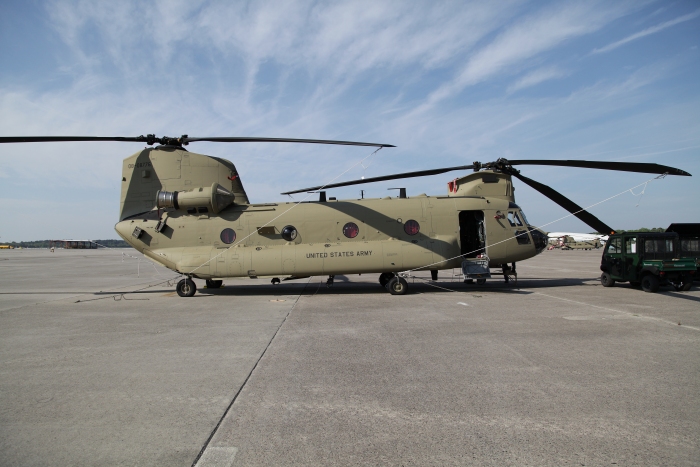 CH-47F Chinook helicopter 08-08776 on the ramp at Hunter Army Airfield, Georgia, 29 March 2012.