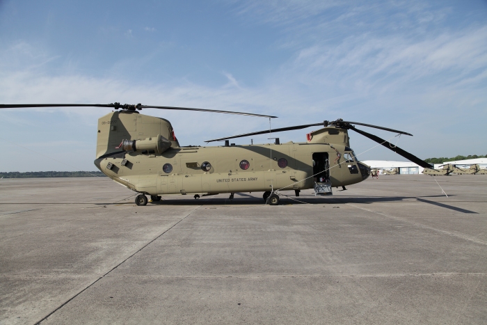 CH-47F Chinook helicopter 08-08777 on the ramp at Hunter Army Airfield, Georgia, 29 March 2012.