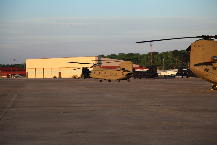 CH-47F Chinook helicopter 09-08779 departing Hunter Army Airfield, Georgia, 30 March 2012 after reassignment to the Alabama Army National Guard located in Birmingham.