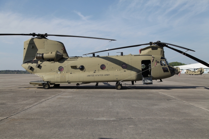 CH-47F Chinook helicopter 10-08081 on the ramp at Hunter Army Airfield, Georgia, 29 March 2012.