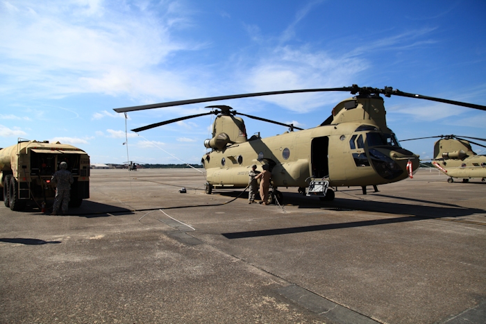 11 July 2013: CH-47F Chinook helicopter 12-08101 rests on the ramp at Hunter Army Airfield, Fort Stewart, Georgia.