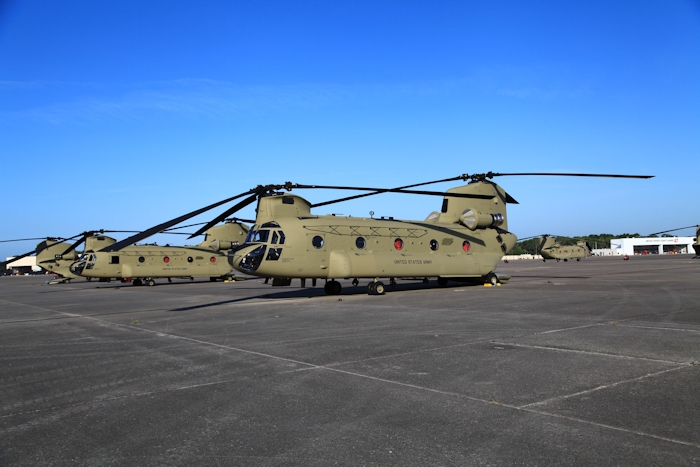 26 August 2013: CH-47F Chinook helicopter 12-08107 rests on the ramp at Hunter Army Airfield awaiting movement to Colorado to support the train up and qualification of aircrews from the Colorado Army National Guard.