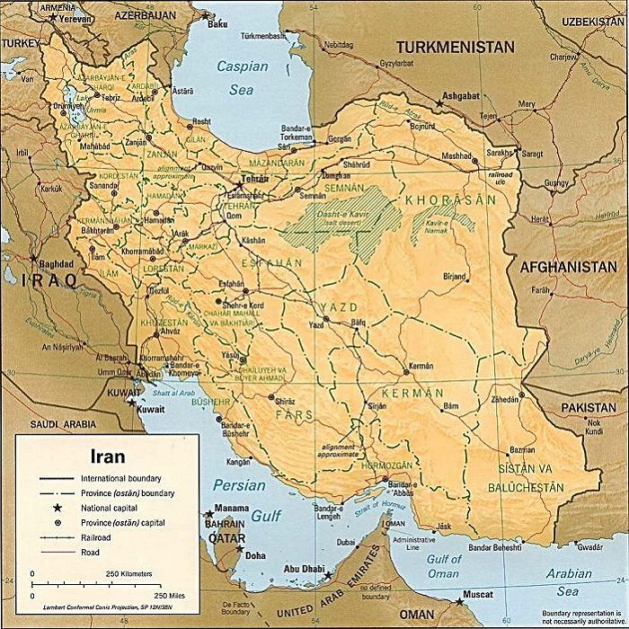 A map of the country of Iran.