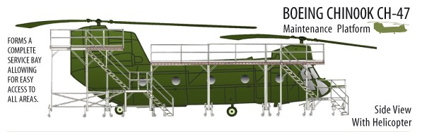 A maintenance work stand for the CH-47 from Precision Lift, Inc.