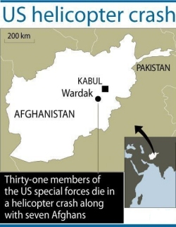 Map of hostile area where MH-47 was shot down.