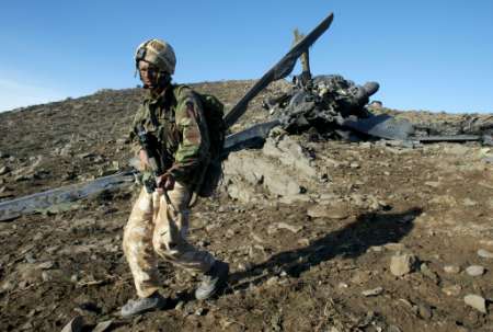 The crash site of an MH-47E Chinook in Afghanistan.