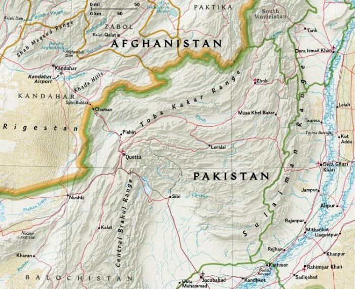 A map of Afghanistan showing the Kandahar and Spin Boldak areas.