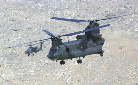 AH-64 security escort for a CH-47D.