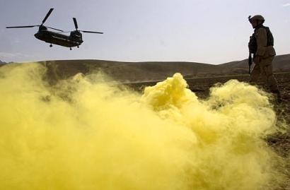 A U.S. Chinook lands in the Baghran Valley in the southern Helmand province, Afghanistan.