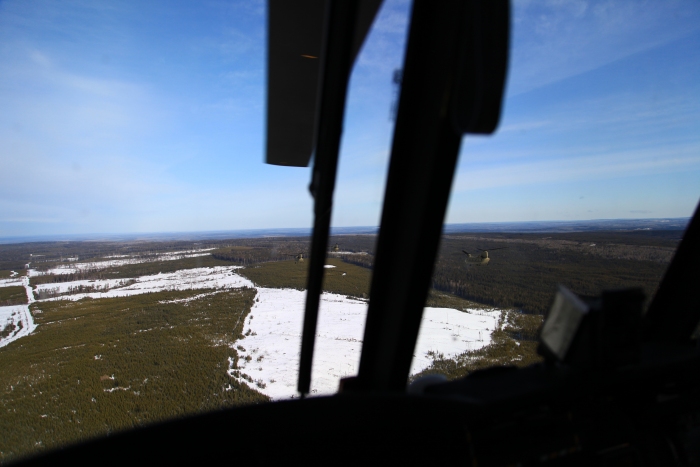 17 April 2012: The skies clear up beautifully about 100 miles west of Edmonton revealing the wide open and frozen Canadian landscape.