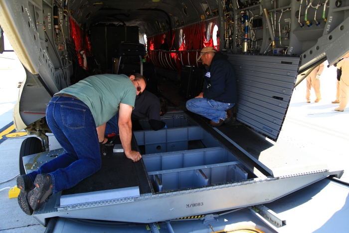 11 April 2012: The Sortie 1 flight arrived at Rapid City Airport, South Dakota, in good order. It was parked on the Army National Guard ramp. During shutdown, aircraft 10-08083 experienced Ramp issues. The chain connecting the the ramp tongue broke and the flight crew couldn't get the ramp to come down. After shutdown, Boeing maintenance personnel quickly repaired the chain and once again - All is Well.