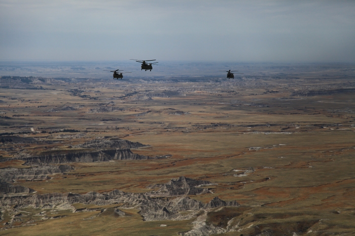 11 April 2012: On the way to KRAP, the flight flew past the Badlands of South Dakota. This impressive landscape proved difficult to capture in the midday light in this photograph. It is a must see for anyone interested in one of the most beautiful areas in the US. See it in early morning right after sunrise or late afternoon before sunset for the most spectacular display.