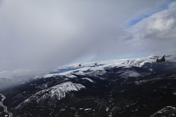 18 April 2012: On the route to Alaska, Sortie 1 passed by a few snow showers.