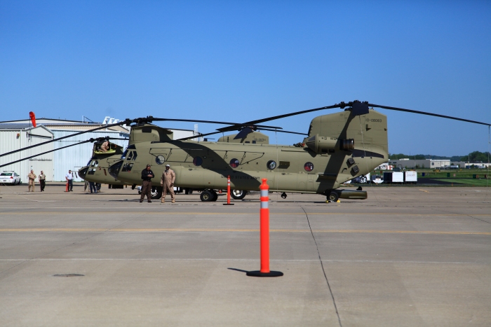 10 April 2012: Airframes 10-08083 and 08-08764 of Sortie 1 arrive at Spirit of St. Louis Airport, Missouri, for fuel and an overnight stop.