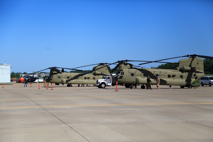 10 April 2012: Another nice photograph of two of Sortie 1's aircraft at Spirit of St. Louis Airport showing 08-08764 and 10-08083. Tim McCall is on top of 764 conducting the preflight for the next day's flight.