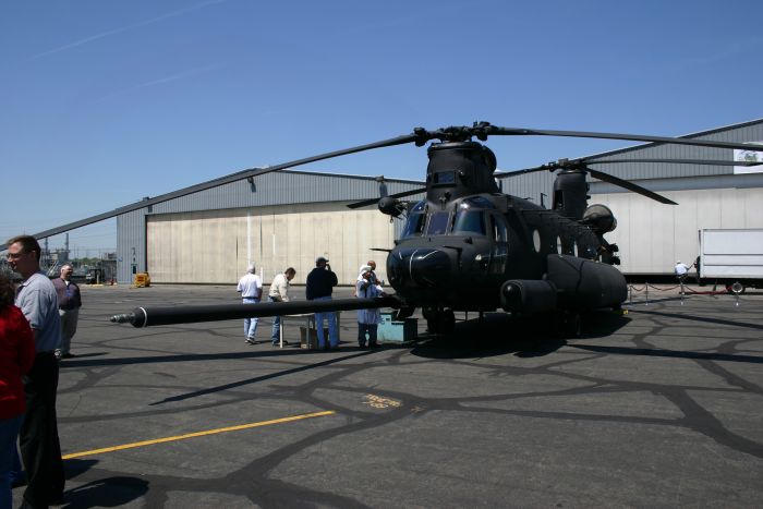 Army unveils new modified MH-47G Chinook helicopter.