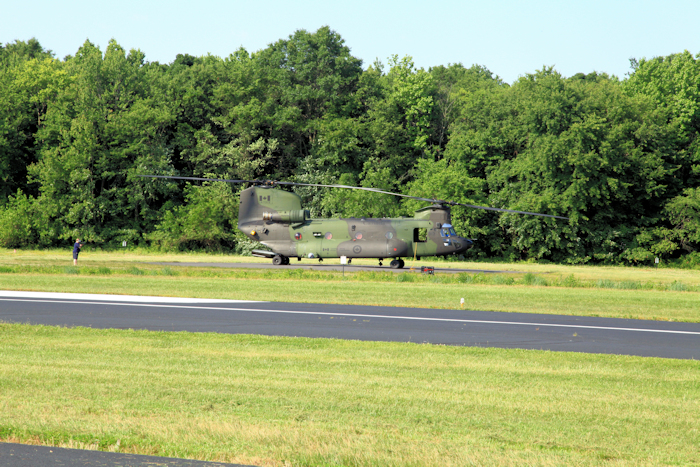 Canadian CH147F Chinook helicopter 147313 undergoes flight testing following the installation of new equipment.
