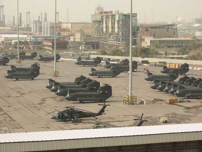 Chinooks stack up at the port in Ash Shu'aybah, Kuwait.