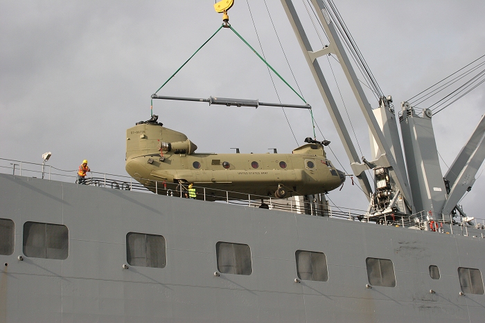 18 November 2010: CH-47F Chinook helicopter 07-08735 was the tenth aircraft to arrive at the dock.