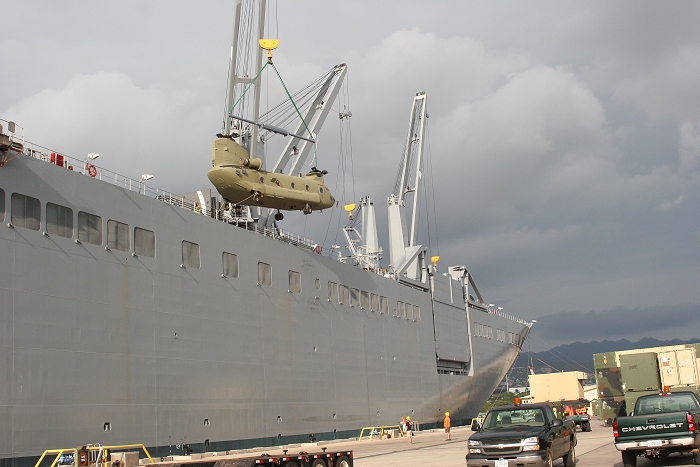 18 November 2010: CH-47F Chinook helicopter 07-08736 was the ninth aircraft to arrive at the dock.