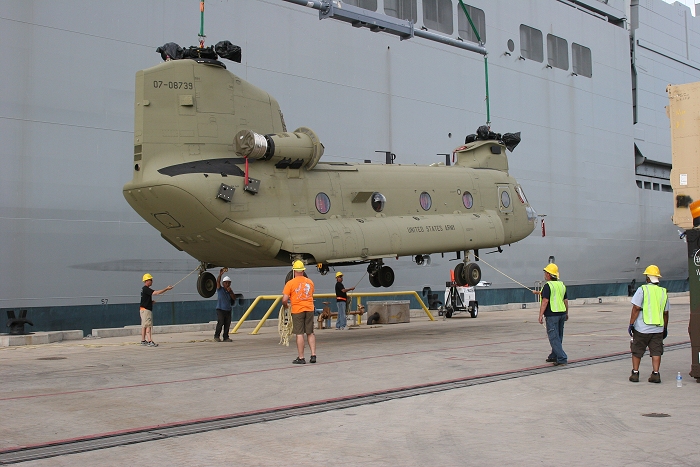 18 November 2010: CH-47F Chinook helicopter 07-08739 was the seventh aircraft to arrive at the dock.