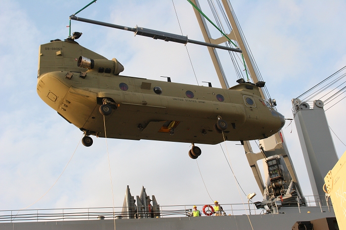 18 November 2010: CH-47F Chinook helicopter 09-08069 was the thirteenth aircraft to arrive at the dock.