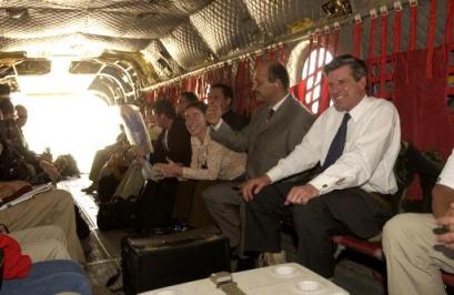 Ambassador L. Paul Bremer leaves the green zone of Baghdad, Iraq after he signed the Iraqi Sovereignty document which gave full governmental authority to the Iraqi interim government. The ambassador left on an Army Chinook helicopter, arrived at Baghdad international airport and made his departure from Iraqi in a U.S. Air Force C-130.
