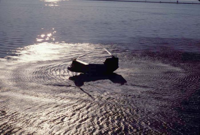 An aircrew from the 92nd Aviation Company practices water landings on Lake Washington during their December 1978 drill period.