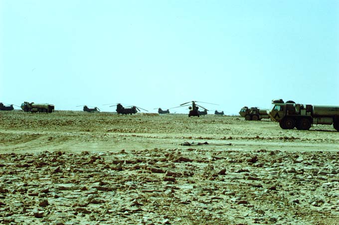 CH-47D Helicopters at Logistical Base Charlie, Northern Province, Saudi Arabia, on 10 February 1991.