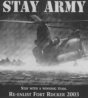 A recruiting Ad placed in the Fort Rucker newspaper - "The Army Flier", 28 August 2003.