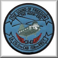 A patch from Company A -  "Hook-ers", 6th Combat Aviation Battalion, 158th Aviation Regiment, located at Paine Field, Everett, Washington, date unknown.