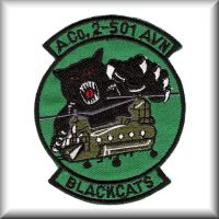 A patch from A Company - "Blackcats", 2nd Battalion, 501st Aviation Regiment, during the time they were located in the Republic of Korea, date unknown.