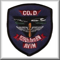 A patch from Company D, 109th Aviation Battalion, location and date unknown.