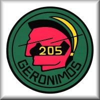 A 205th Assault Support Helicopter Company (ASHC) - "Geronimos" (later redesignated B Company, 6th Battalion, 158th Aviation Regiment) decal from their time in West Germany, circa 1985-1992. These decals were once on the nose of the Geronimo aircraft and were also plastered all over the European Theater in hotels, airports, and on sister unit aircraft.