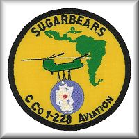 A patch from C Company - "Sugar Bears South", 228th Aviation Battalion, while they were located at Fort Kobbe, Panama, date unknown.