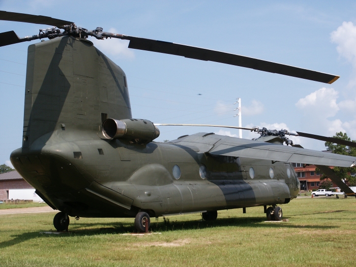 Having received a fresh coat of paint, CH-47A Chinook helicopter 65-07992, converted to the Boeing BV-347, sits outside the Army Aviation Museum at Fort Rucker, 25 June 2008.